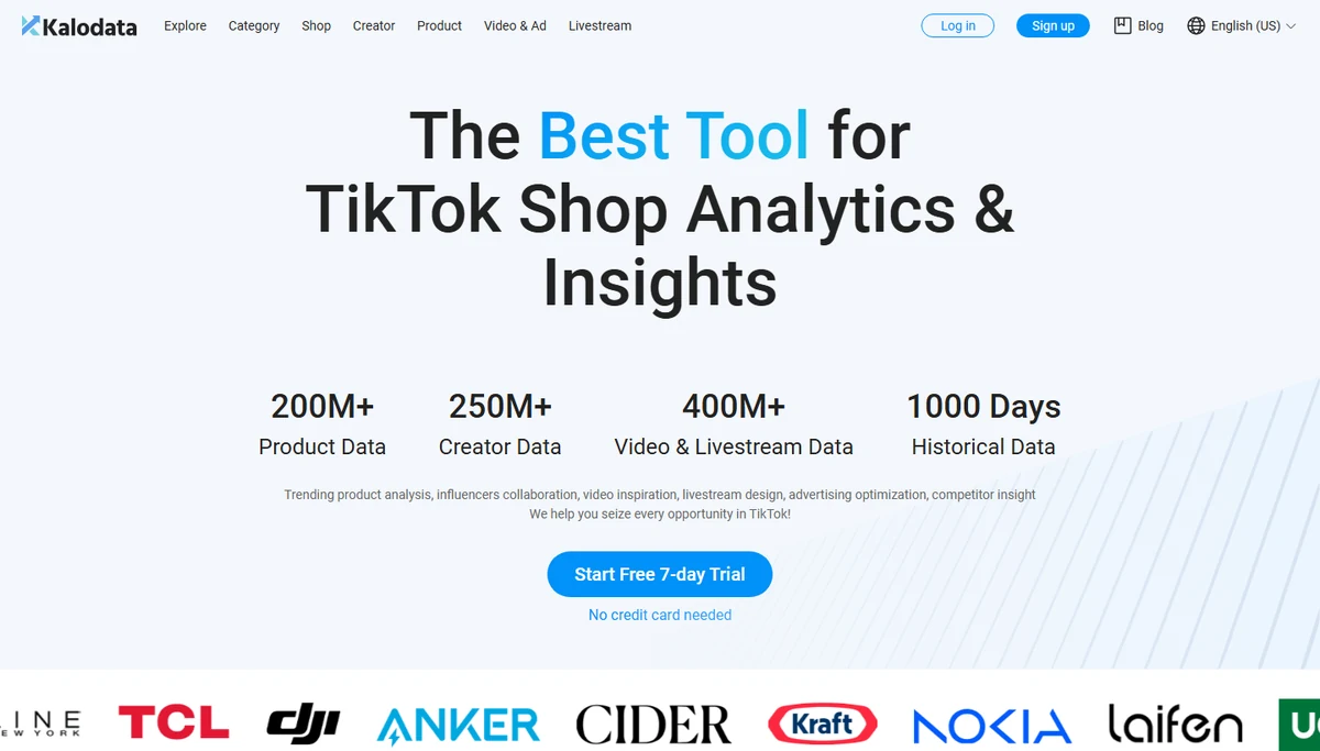 Capture officielle de Kalodata presentant les analytics TikTok Shop.