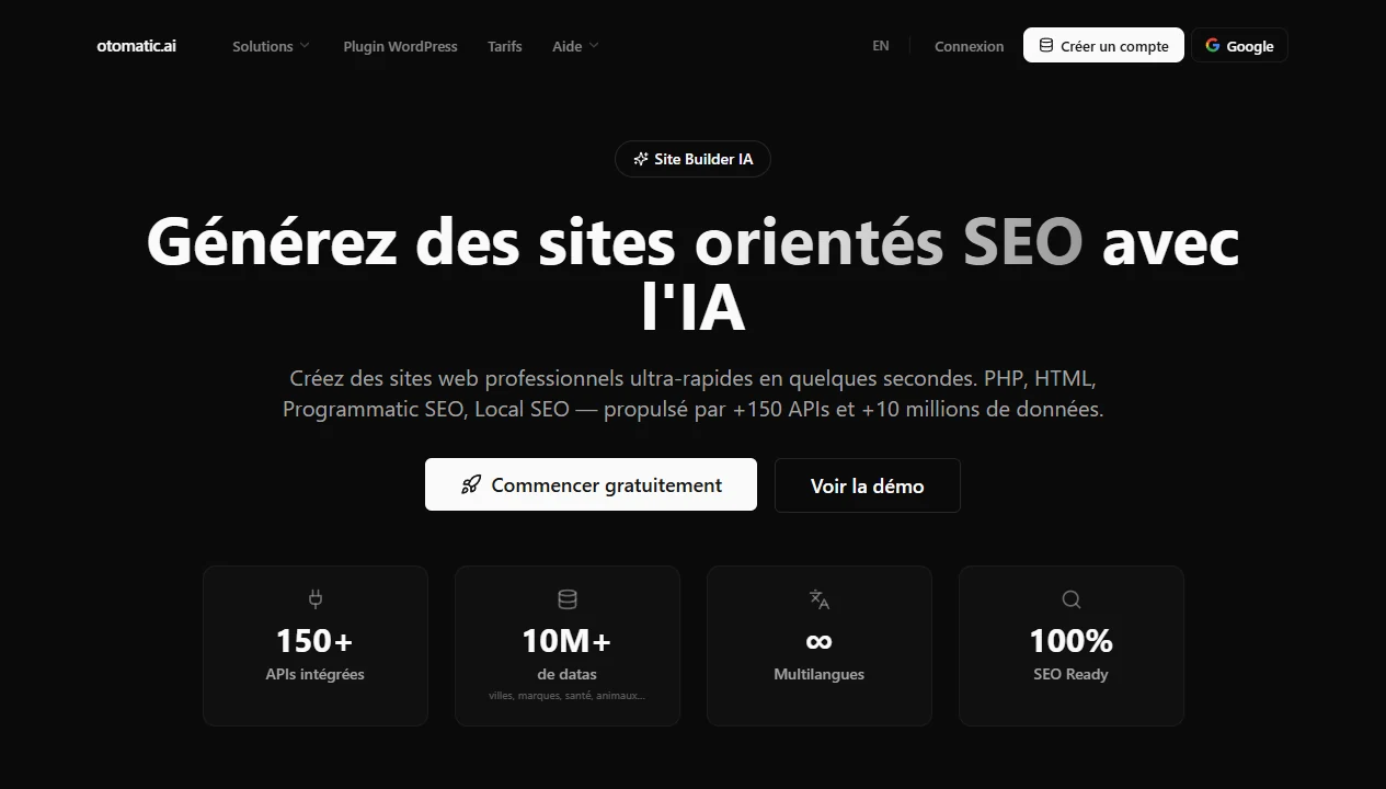 Capture officielle Otomatic.ai du Site Builder IA orienté SEO.