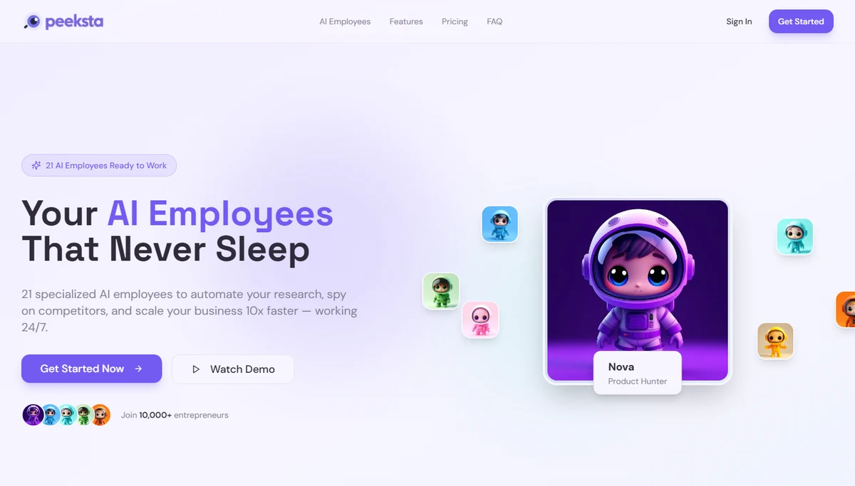 Capture officielle de Peeksta présentant sa page actuelle.