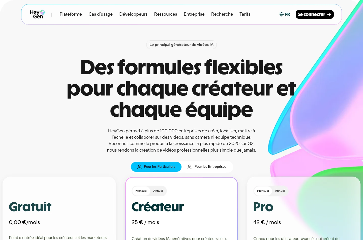 Capture publique de la page tarifs officielle HeyGen en juin 2026.